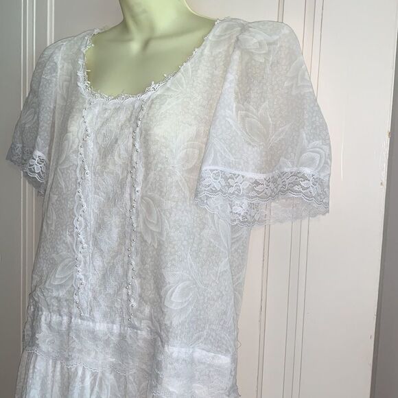 Vtg ACT 1 white drop waist cottage core dress - Picture 3 of 11